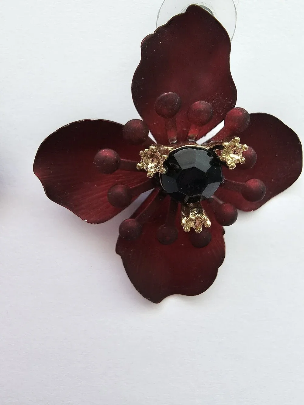 H&M Red Flower Large Metal Pierced Earrings